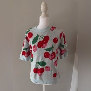 Ann Taylor Cherry Pattern short sleeve Sweater Red and Green size large NWT